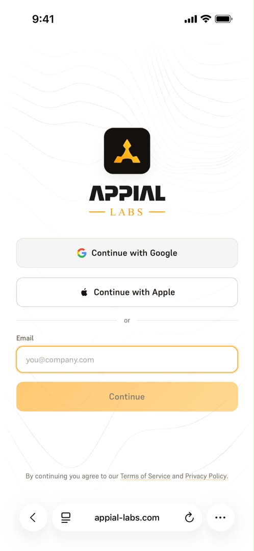 The Appial sign-in screen on an iPhone.